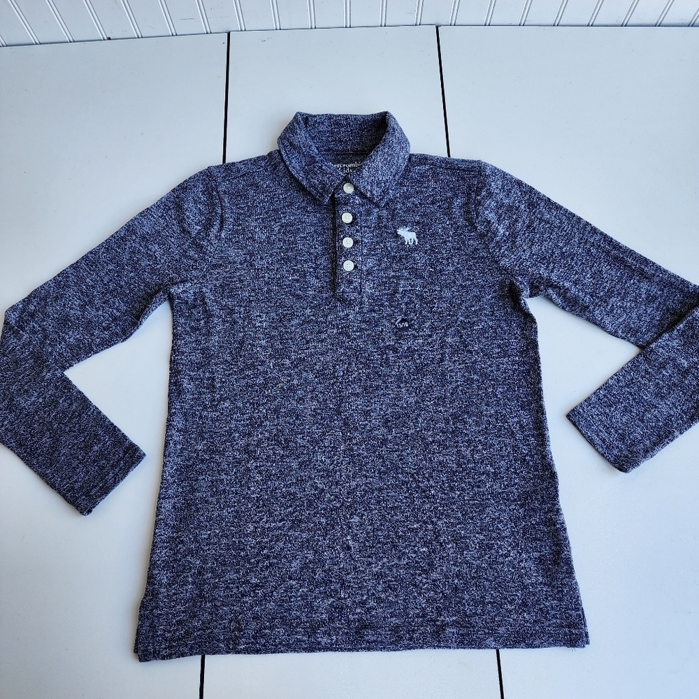 NWT Abercrombie Kids Boys Long Sleeve Shirt Navy Polo Stretch Knit Sz 15/16